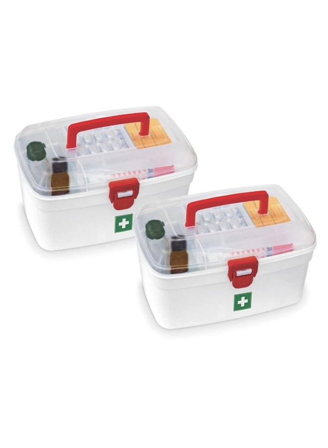 MILTON Plastic Bpa-Free Emergency Portal Medicine Storage Box With Detachable Tray (White, Set of 2) Rectangular - Image 1